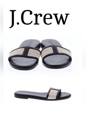 J. Crew Black and Beige Slide Sandals